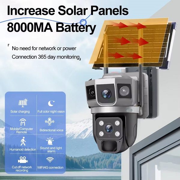 Aerbes AB-JK70-W Wifi 4MP Solar PTZ Camera With Dual Light, 8000mAh Battery And Two Way Audio V380 Pro App .