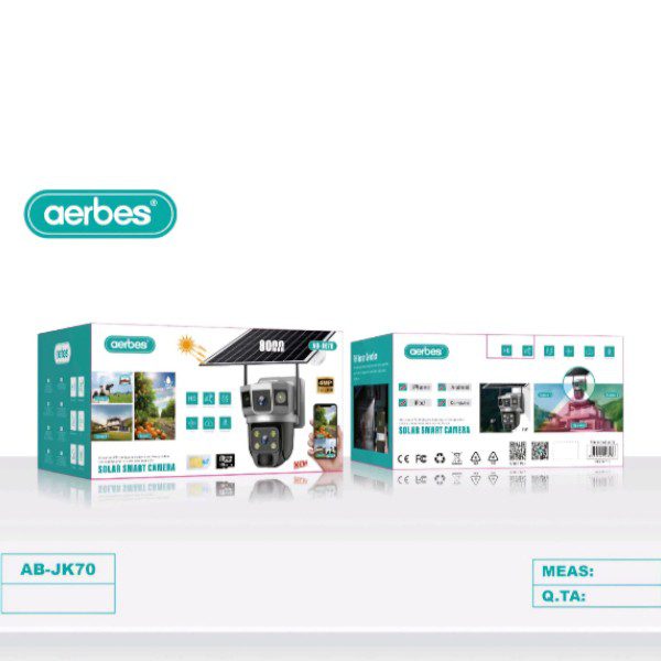 Aerbes AB-JK70-W Wifi 4MP Solar PTZ Camera With Dual Light, 8000mAh Battery And Two Way Audio V380 Pro App .