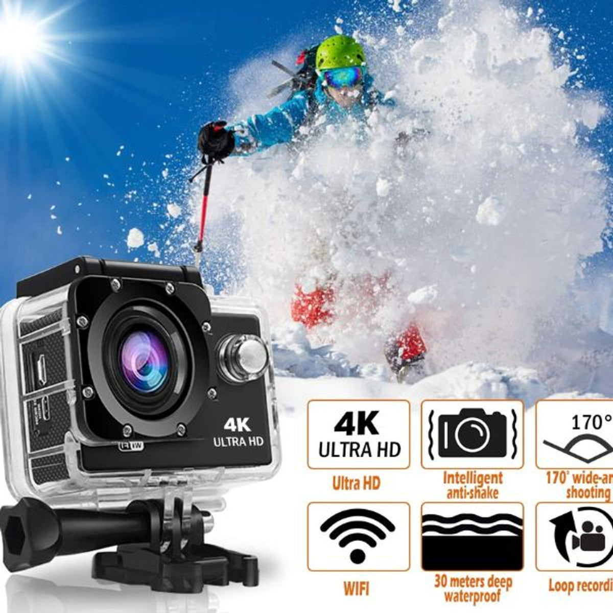 Aerbes AB-F001 Waterproof Sports Full HD 4K Wifi Camera With Remote Control