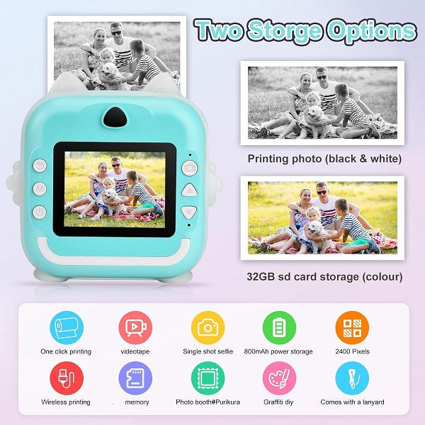 Aerbes AB-SX11 Kids Polaroid Printing Camera With 2 x 800mah Battery