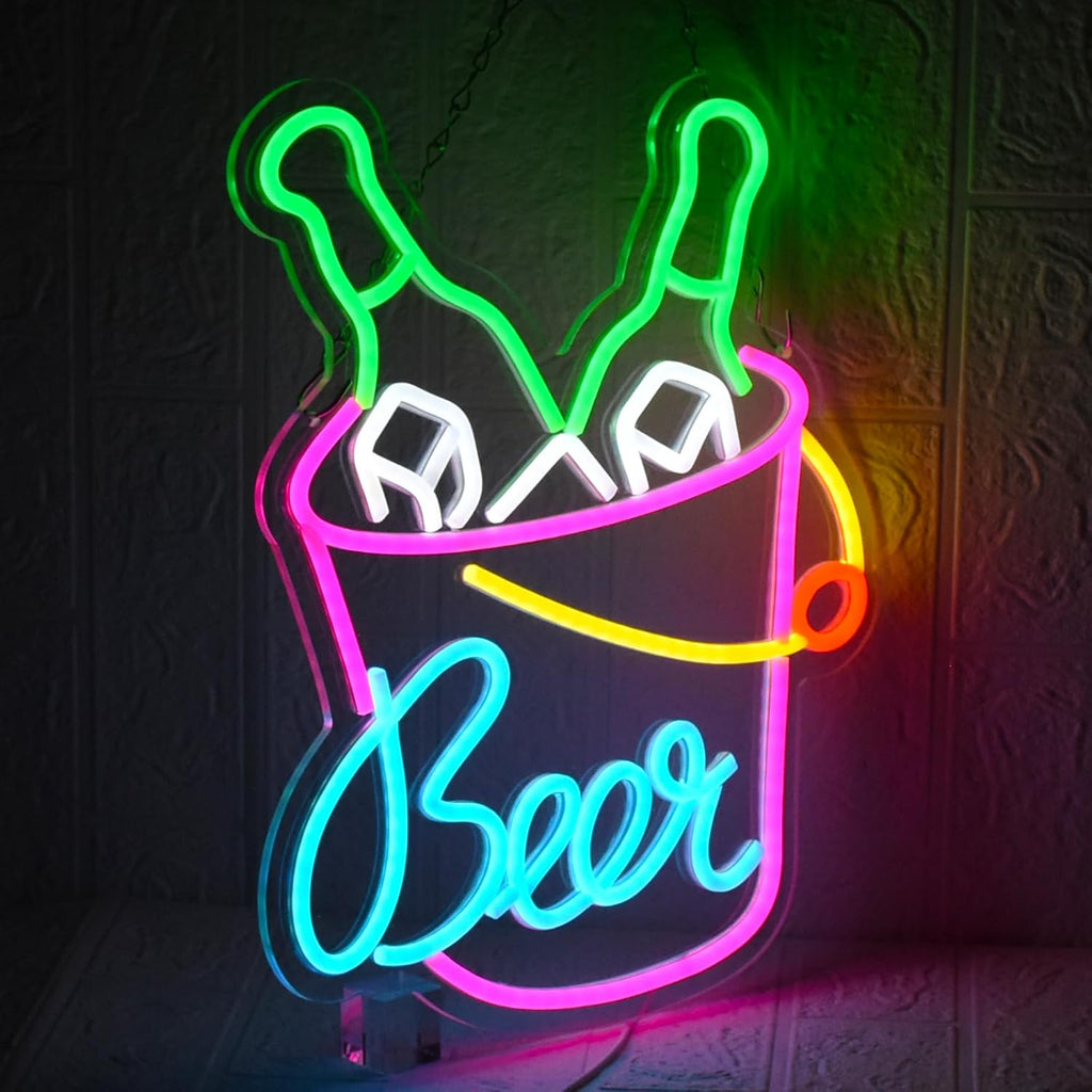 Beer Neon Sign Beer Barrel Signs USB Powered with dimmable Switch LED neon Light.