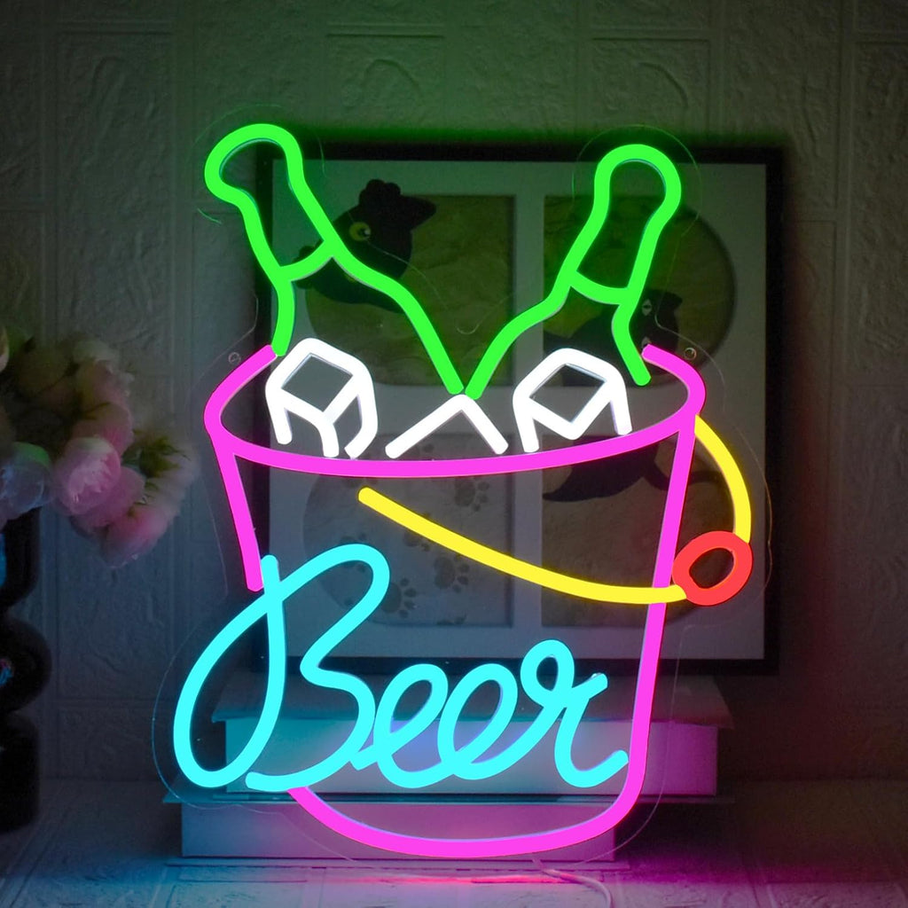 Beer Neon Sign Beer Barrel Signs USB Powered with dimmable Switch LED neon Light.