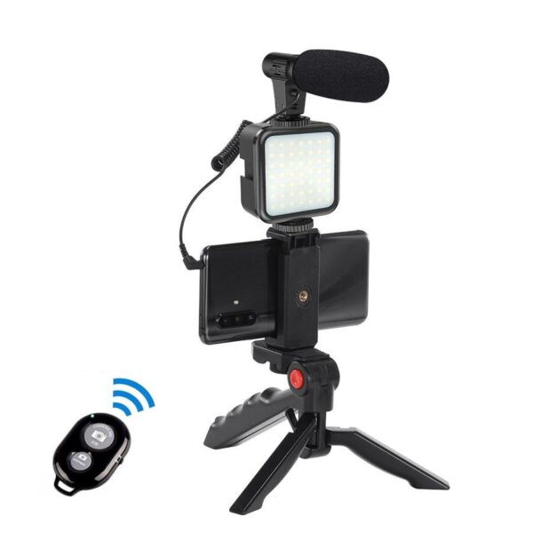 Aerbes AB-BG06 Smartphone Vlogging Kit with LED Fill Light, Microphone, Wireless Remote & Mini Tripod for Content Creation