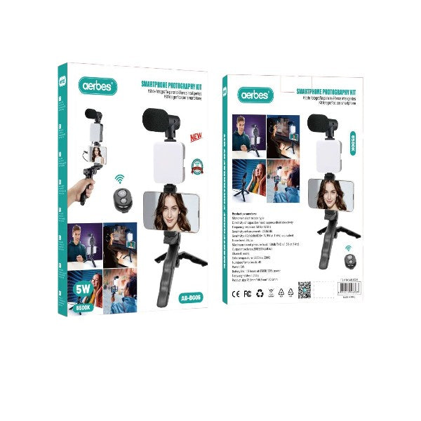 Aerbes AB-BG06 Smartphone Vlogging Kit with LED Fill Light, Microphone, Wireless Remote & Mini Tripod for Content Creation