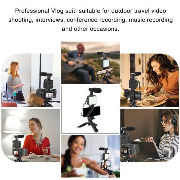 Aerbes AB-BG06 Smartphone Vlogging Kit with LED Fill Light, Microphone, Wireless Remote & Mini Tripod for Content Creation