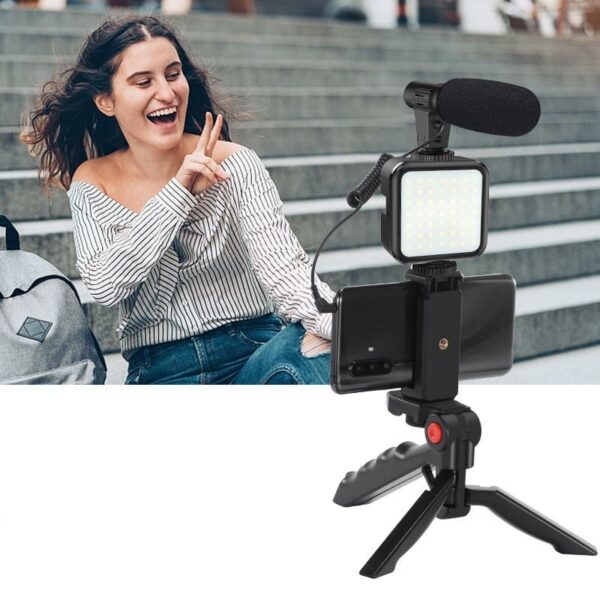 Aerbes AB-BG06 Smartphone Vlogging Kit with LED Fill Light, Microphone, Wireless Remote & Mini Tripod for Content Creation