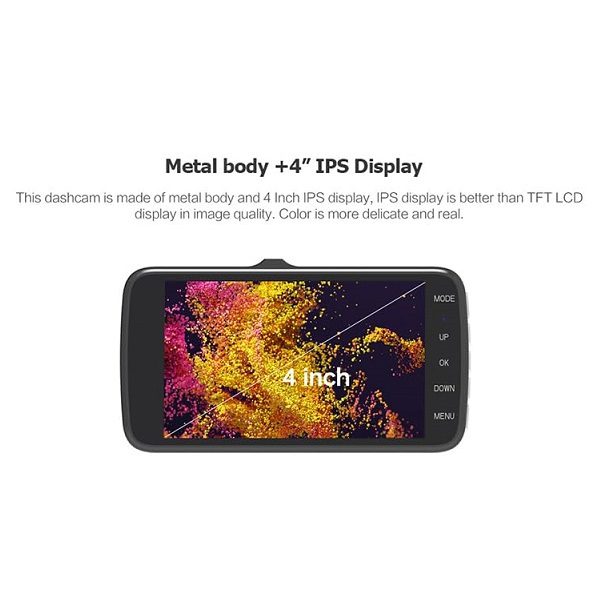Aerbes AB-Q610 HD 1080P HDR Dual Dash Camera with Rear Camera, 4″ IPS Display, 170° Wide Angle, G-Sensor & Parking Monitor