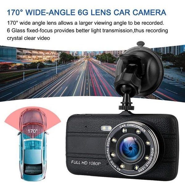 Aerbes AB-Q610 HD 1080P HDR Dual Dash Camera with Rear Camera, 4″ IPS Display, 170° Wide Angle, G-Sensor & Parking Monitor