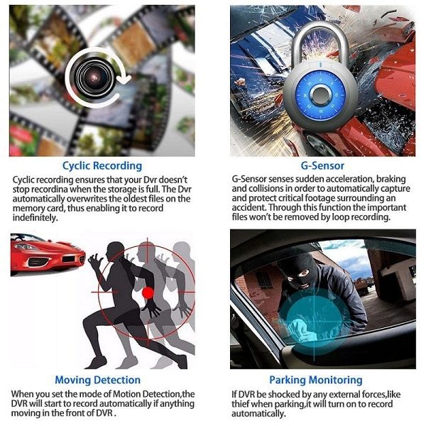 Aerbes AB-Q610 HD 1080P HDR Dual Dash Camera with Rear Camera, 4″ IPS Display, 170° Wide Angle, G-Sensor & Parking Monitor