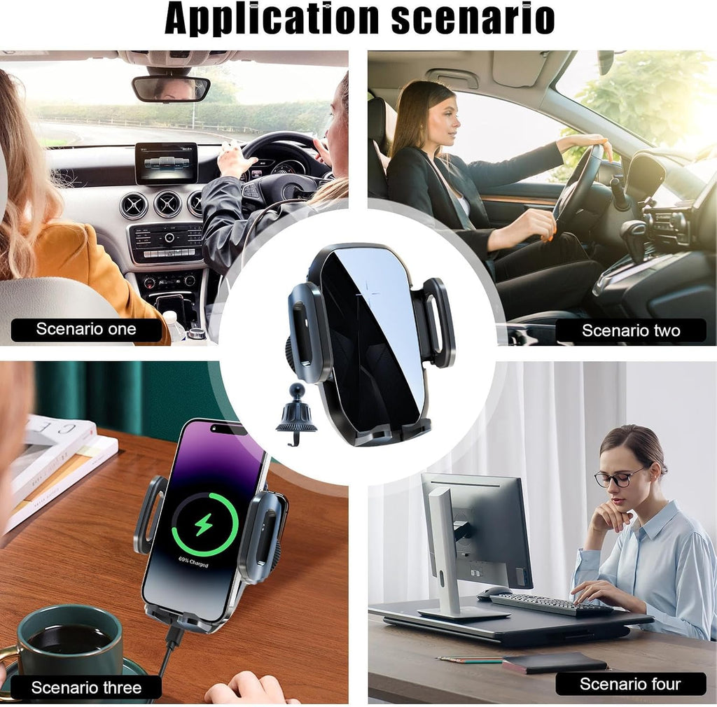 Phone Mount For Car Wireless Charger 360° Rotation Temperature Control Chip | Fast Charging Phone Holder Extendable Base for Home