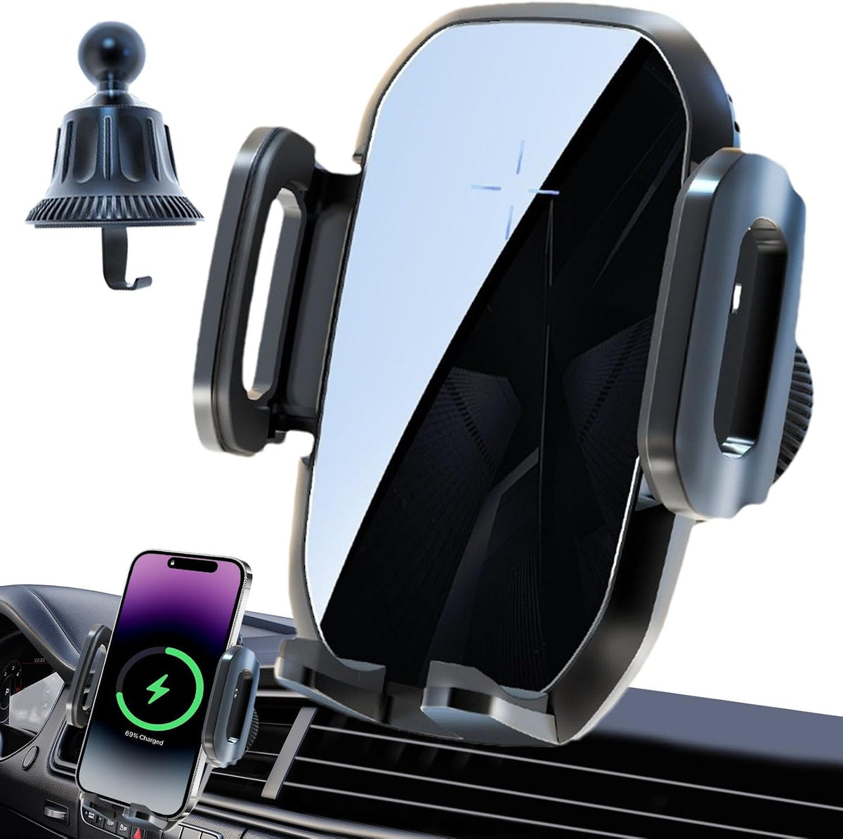 Phone Mount For Car Wireless Charger 360° Rotation Temperature Control Chip | Fast Charging Phone Holder Extendable Base for Home