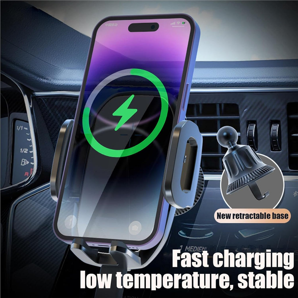 Phone Mount For Car Wireless Charger 360° Rotation Temperature Control Chip | Fast Charging Phone Holder Extendable Base for Home