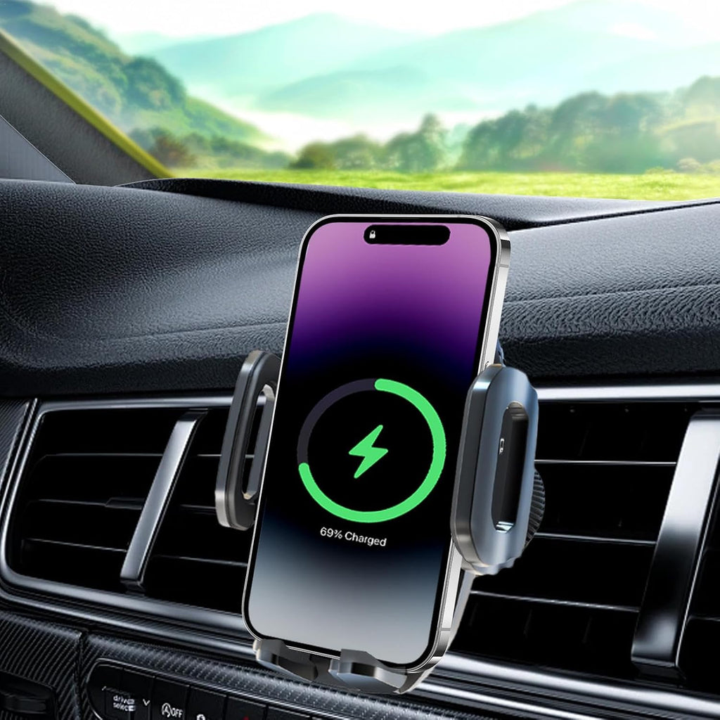 Phone Mount For Car Wireless Charger 360° Rotation Temperature Control Chip | Fast Charging Phone Holder Extendable Base for Home