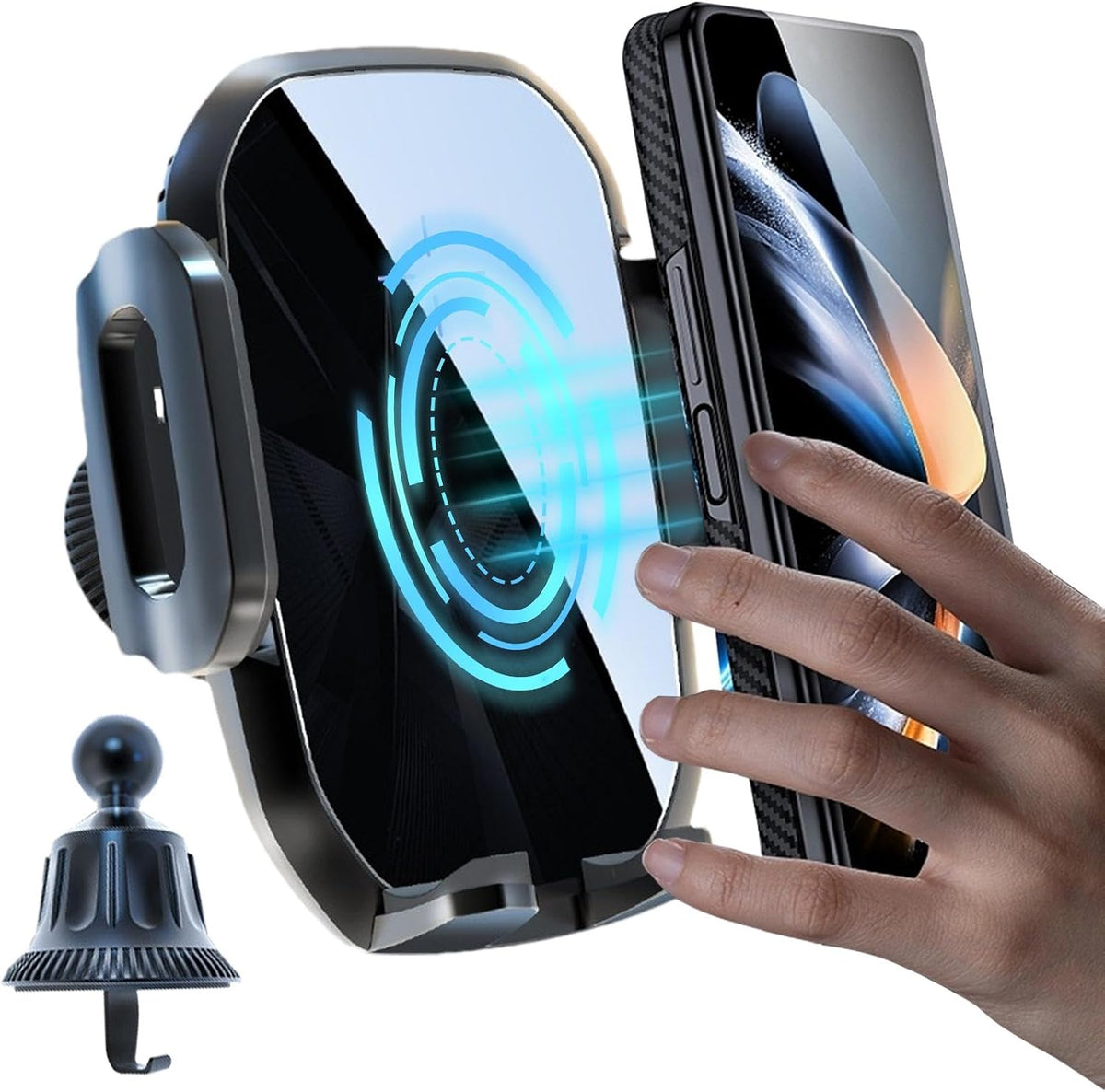 Phone Mount For Car Wireless Charger 360° Rotation Temperature Control Chip | Fast Charging Phone Holder Extendable Base for Home