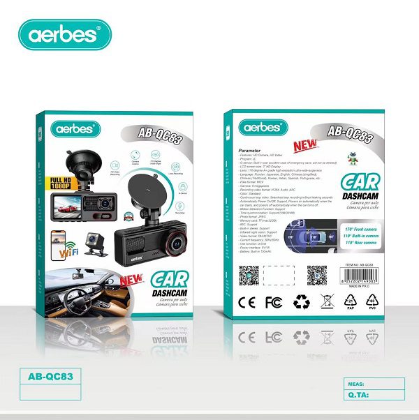 Aerbes AB-QC83 Wifi Full HD 1080p Dashboard Camera With Reverse Cam