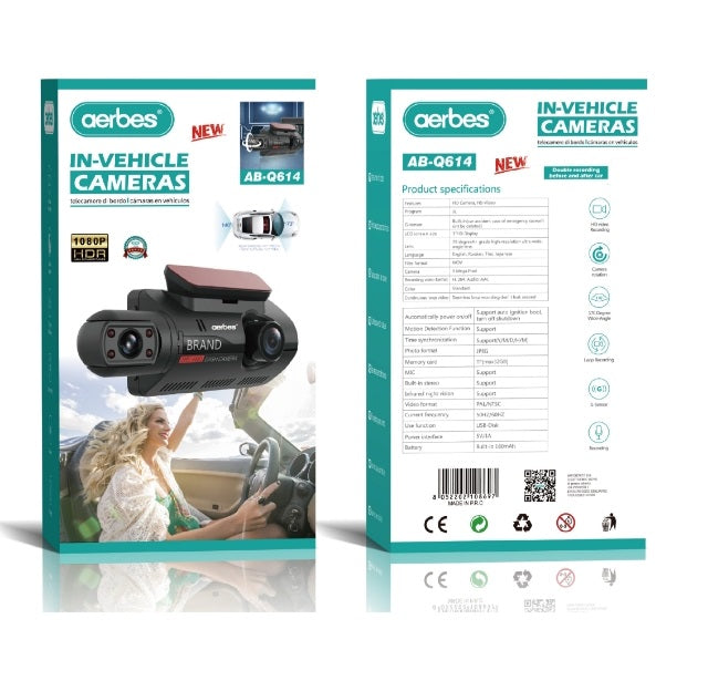 Aerbes AB-Q614 HD 1080P HDR In Vehicle Dual Dashboard Camera