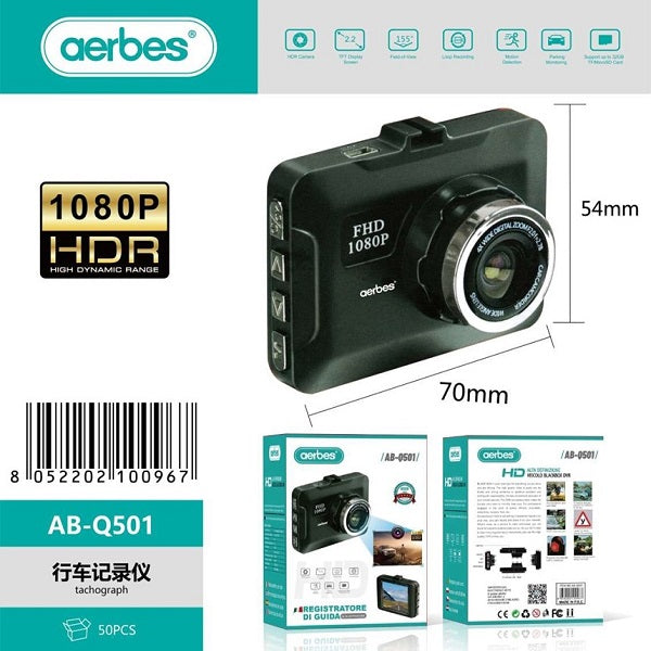 Aerbes AB-Q501 200Mah Full HD 1080P Car Dash Cam with Wide-Angle Lens.