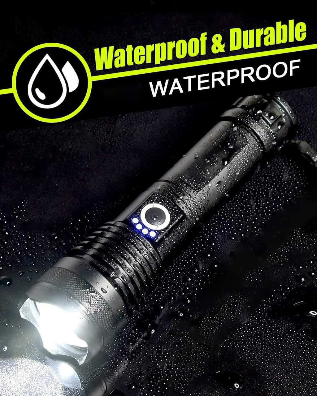 T350 Aluminum Alloy , Rechargeable LED Tactical Flashlight, Aluminum, 5 Modes, Black | Rechargeable black aluminum LED flashlight with 5 light modes, zoom focus and...