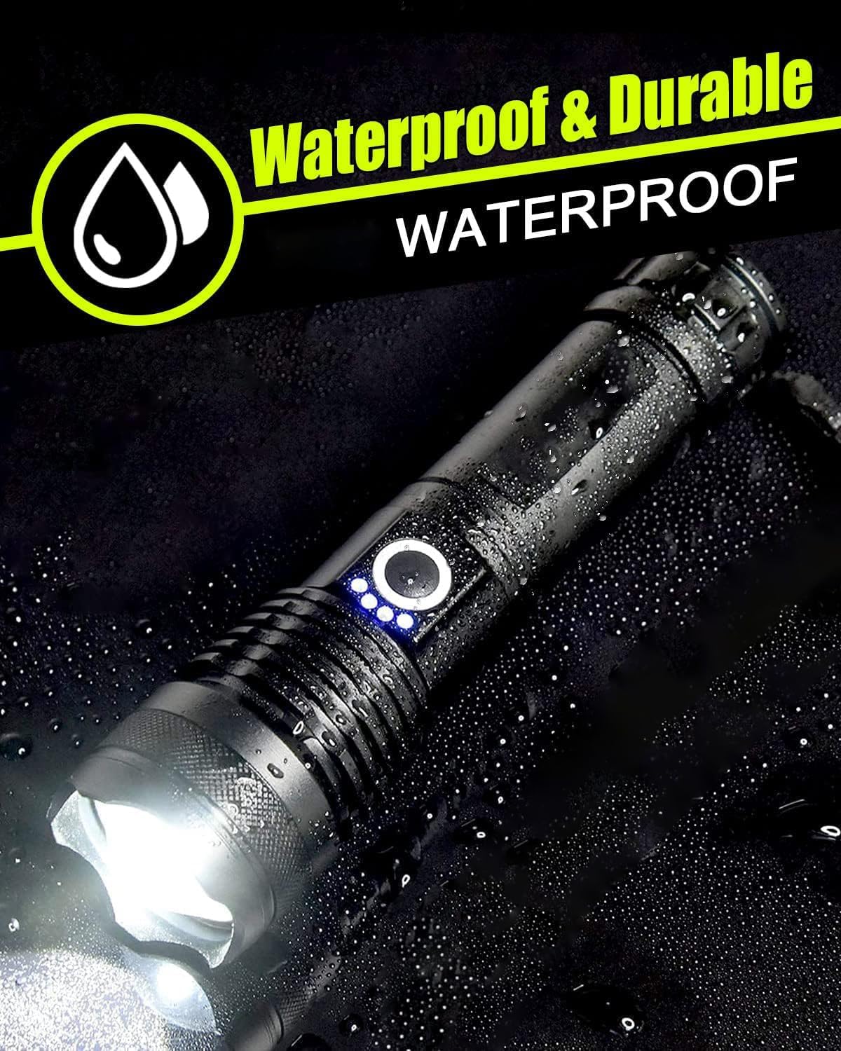 T350 Aluminum Alloy , Rechargeable LED Tactical Flashlight, Aluminum, 5 Modes, Black | Rechargeable black aluminum LED flashlight with 5 light modes, zoom focus and...