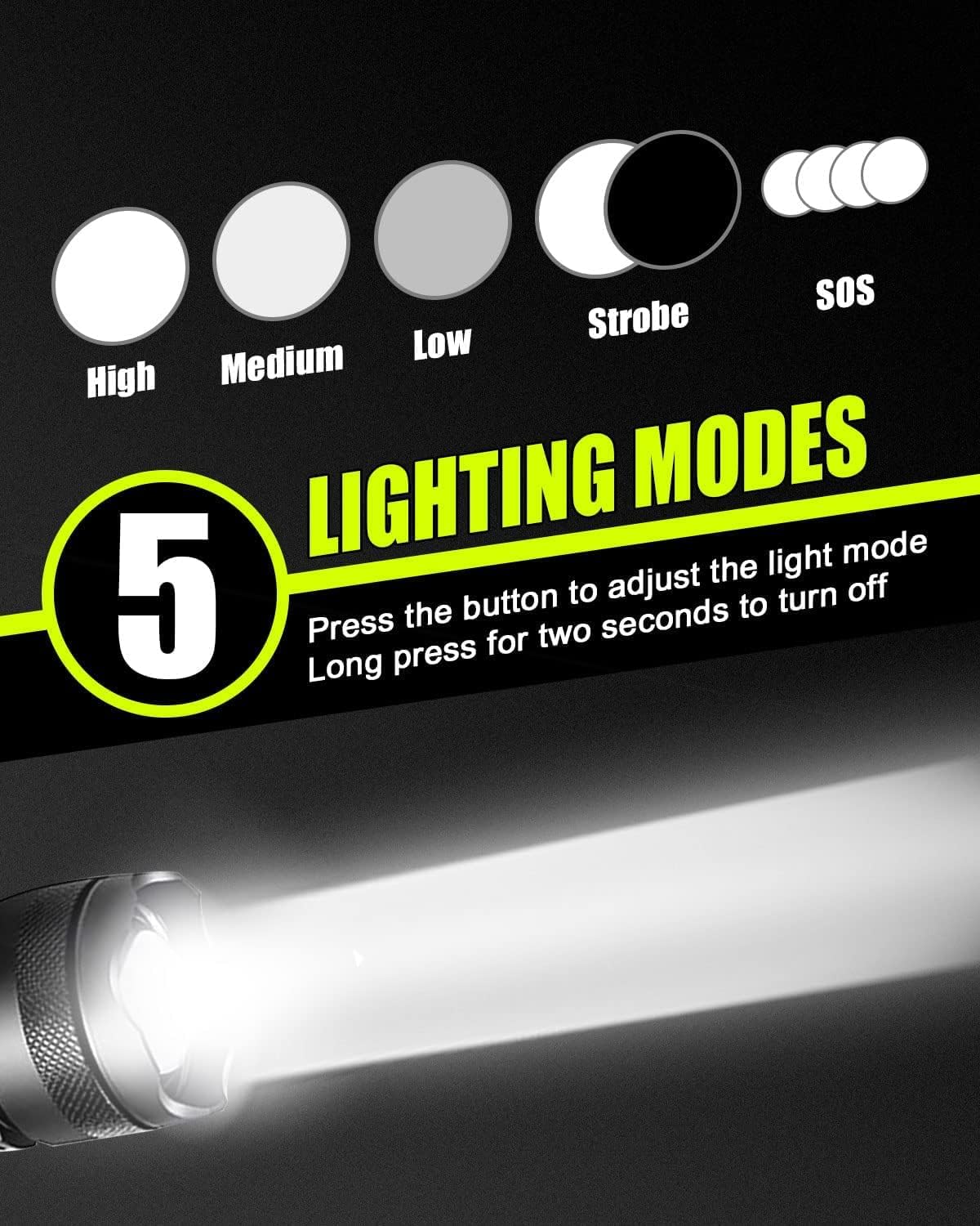 T350 Aluminum Alloy , Rechargeable LED Tactical Flashlight, Aluminum, 5 Modes, Black | Rechargeable black aluminum LED flashlight with 5 light modes, zoom focus and...