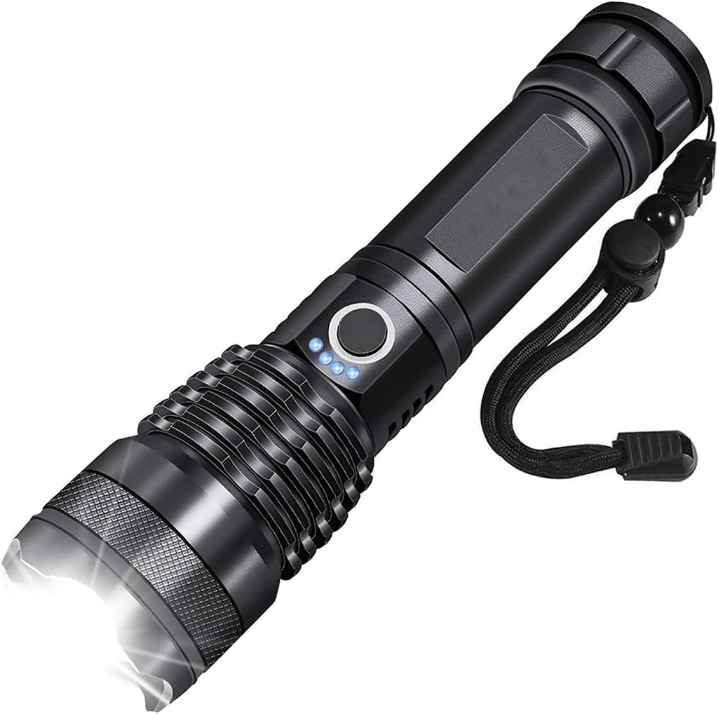 T350 Aluminum Alloy , Rechargeable LED Tactical Flashlight, Aluminum, 5 Modes, Black | Rechargeable black aluminum LED flashlight with 5 light modes, zoom focus and...