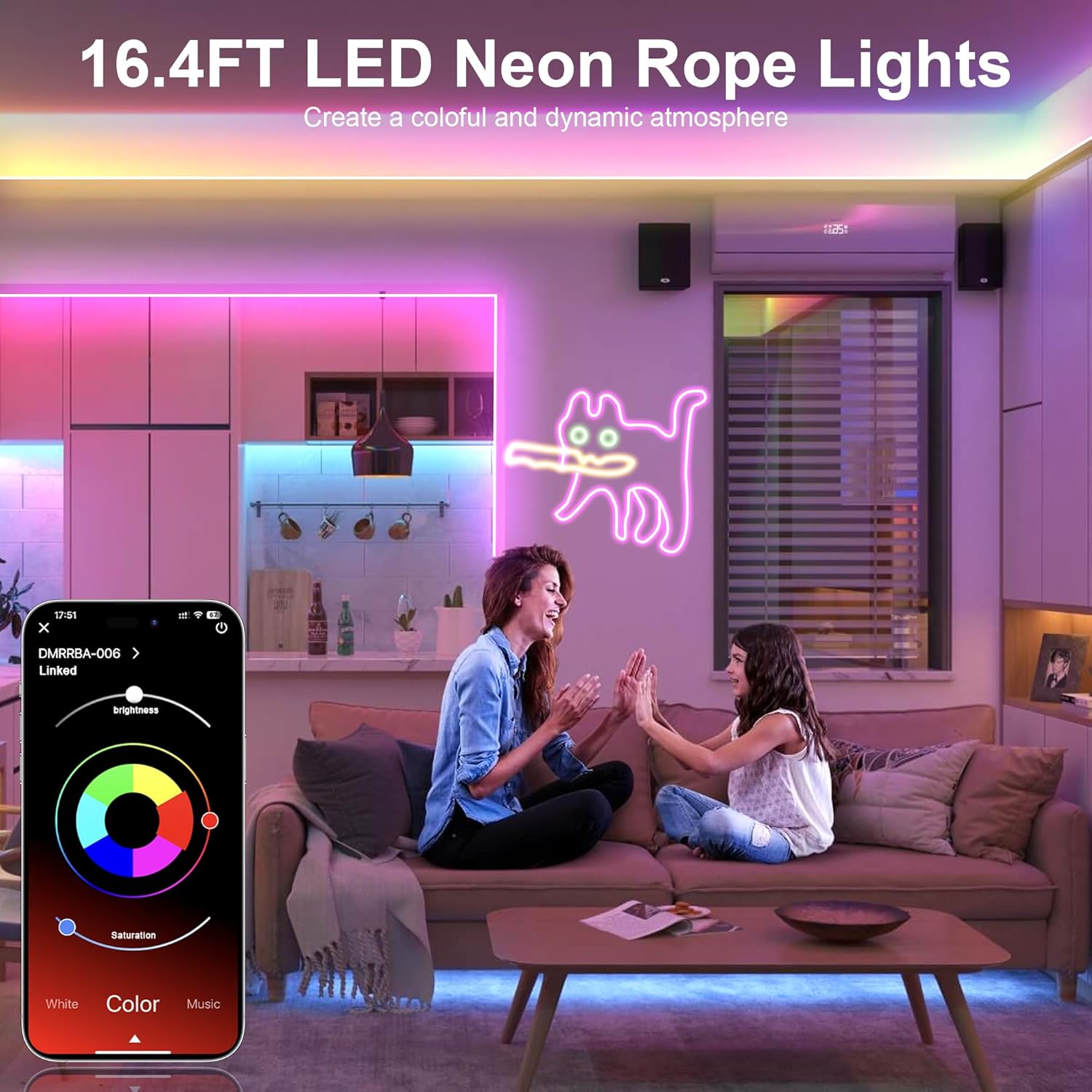 5M Neo5M Neon LED Rope Lights, Waterproof LED Lights for Bedroom, Flexible Light Strip with Remote and APP Control,n LED Rope Lights, Waterproof LED Lights for Bedroom, Flexible Light Strip with Remote and APP Control,