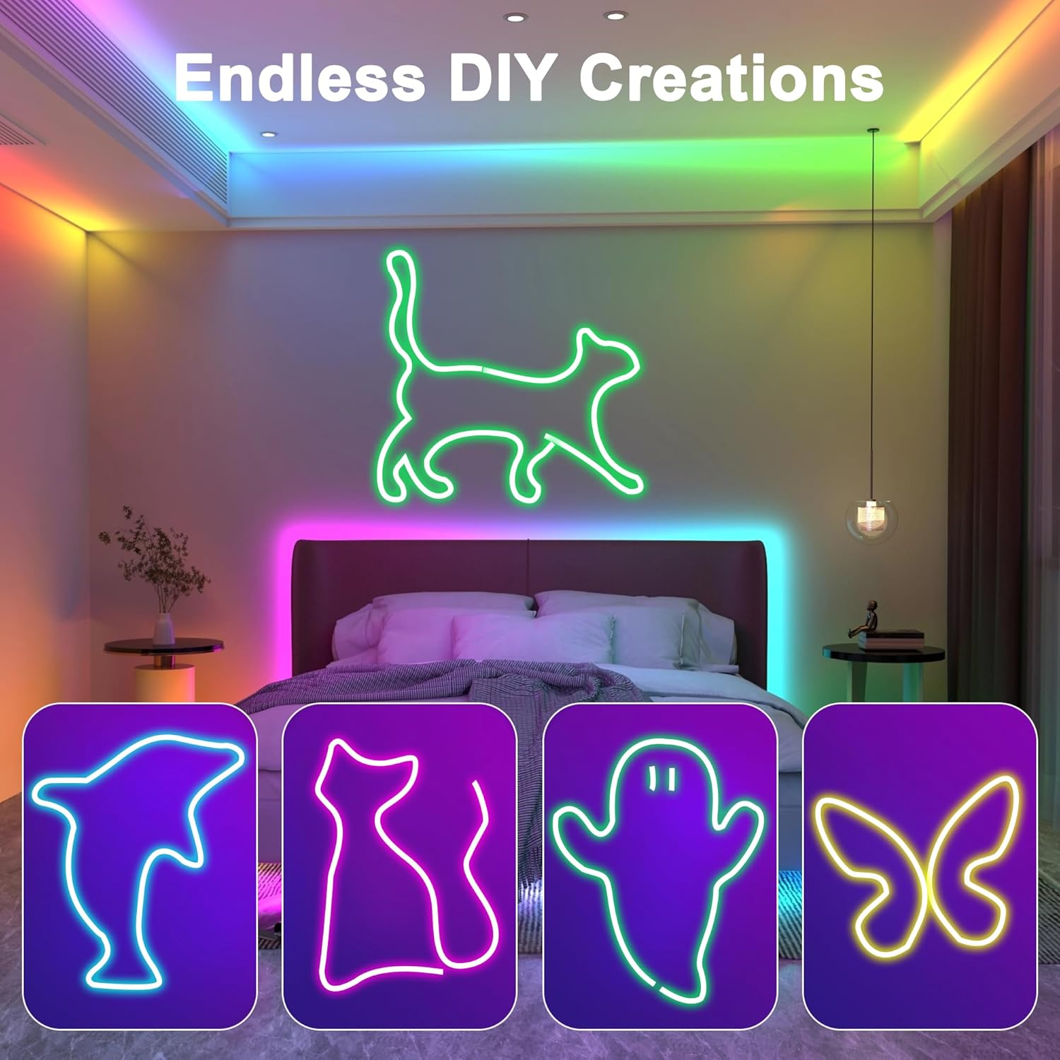 5M Neo5M Neon LED Rope Lights, Waterproof LED Lights for Bedroom, Flexible Light Strip with Remote and APP Control,n LED Rope Lights, Waterproof LED Lights for Bedroom, Flexible Light Strip with Remote and APP Control,