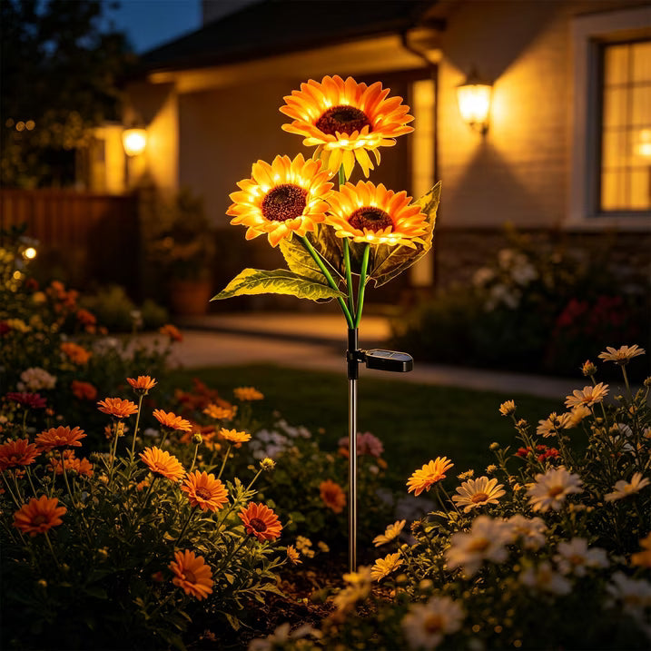 Solar Powered LED Sunflower Shaped 3 Head Light.