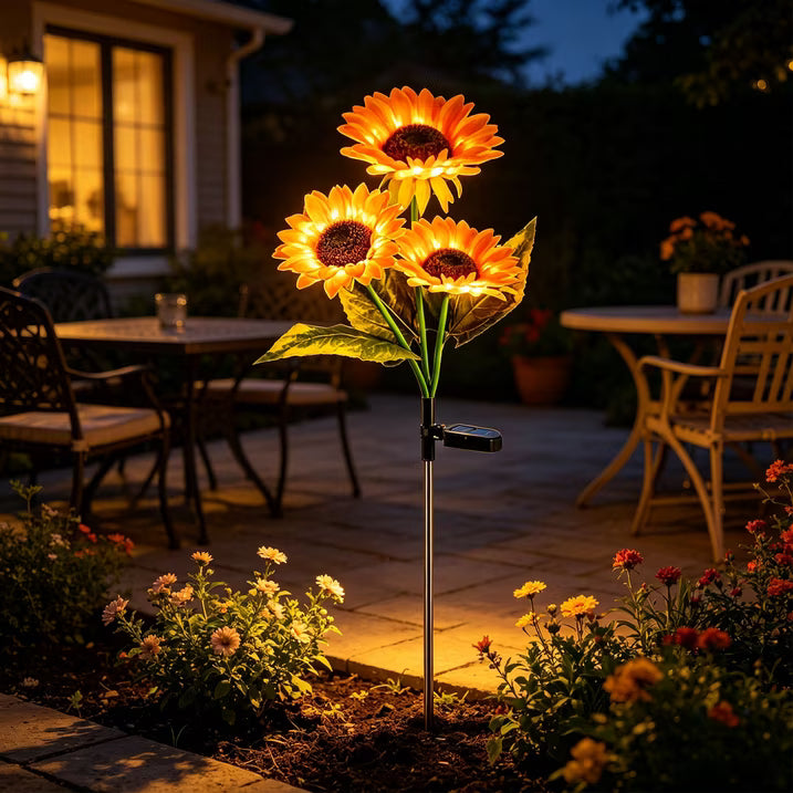 Solar Powered LED Sunflower Shaped 3 Head Light.