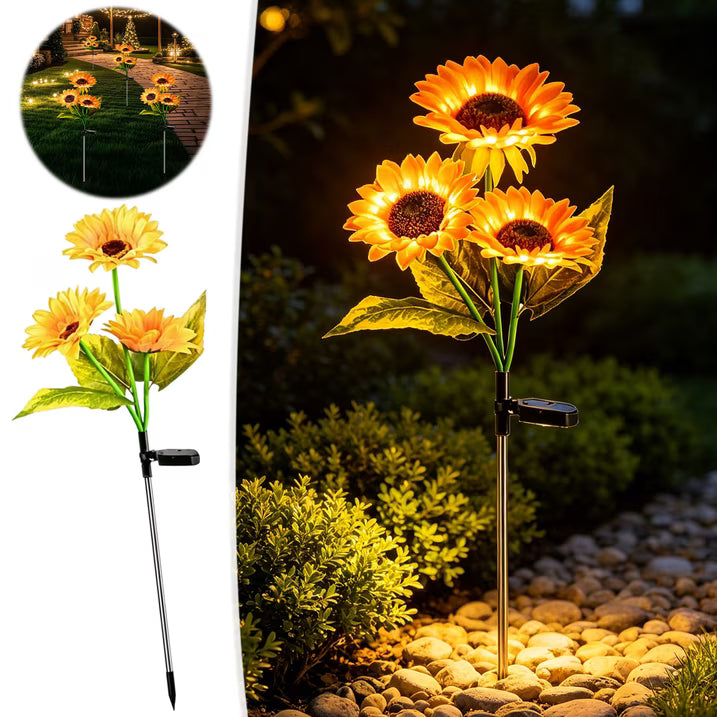 Solar Powered LED Sunflower Shaped 3 Head Light.