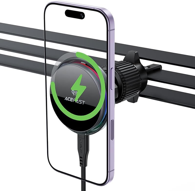 Magnetic Wireless Car Charger Mount, Phone Holder with Cooling Fan, Compatible with iPhone 12-17 and Qi-2.2 Enabled Devices