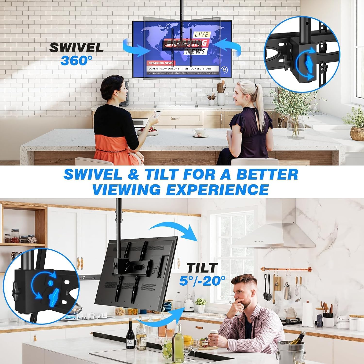 HIGHT & TILT ADJUSTABLE CEILING TV MOUNT BRACKET