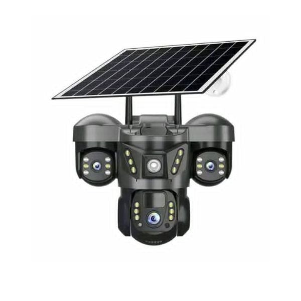 XF00153 Solar Powered WiFi Smart Security Camera 4MP V380 App– Triple Lens PTZ Outdoor CCTV Camera with Full Colour Night Vision, Motion Detection, Two-Way Audio & IP66 .