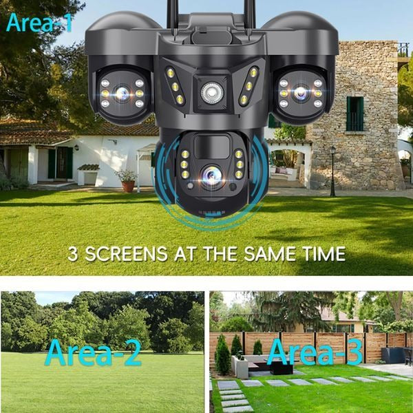 XF00153 Solar Powered WiFi Smart Security Camera 4MP V380 App– Triple Lens PTZ Outdoor CCTV Camera with Full Colour Night Vision, Motion Detection, Two-Way Audio & IP66 .