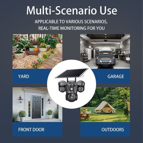 XF00153 Solar Powered WiFi Smart Security Camera 4MP V380 App– Triple Lens PTZ Outdoor CCTV Camera with Full Colour Night Vision, Motion Detection, Two-Way Audio & IP66 .