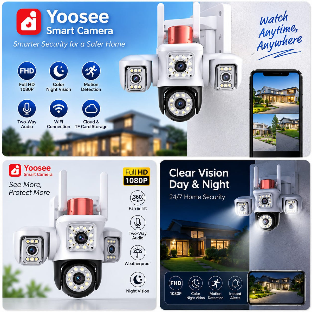 HYS-SJT02 YOOSEE  Three Lens  digital zoom PTZ IP Camera.