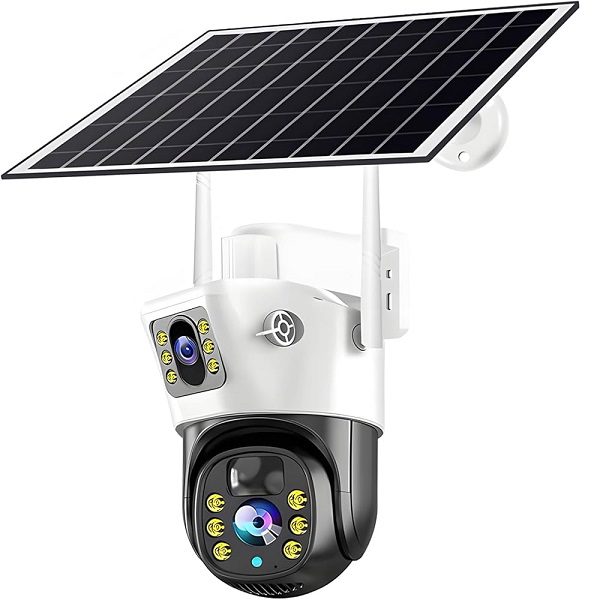 XF00151 Dual Lens Solar Powered WIFI Camera V380 App .