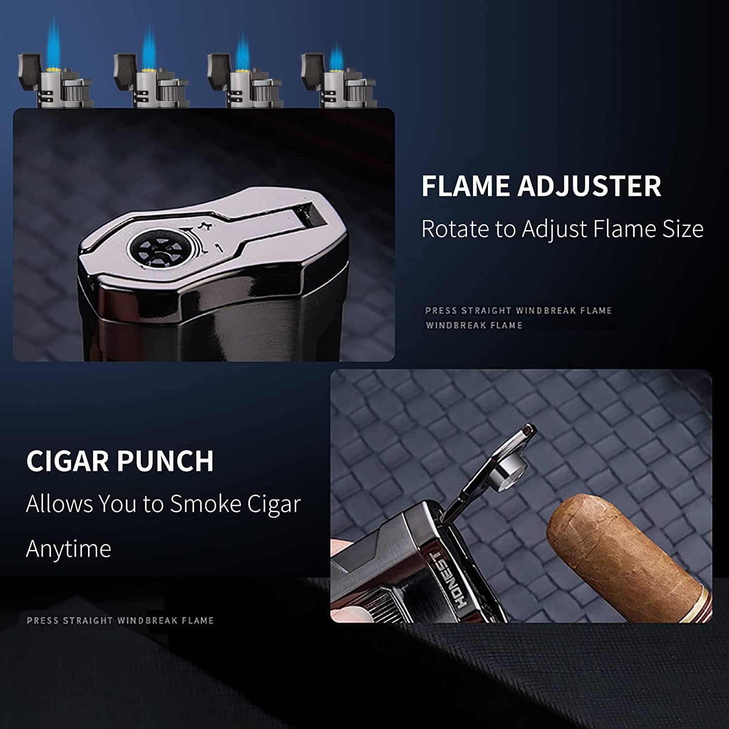 Torch LightersTriple Jet Flame Refillable Butane Lighter Windproof Lighter Torch with Punch - Butane Not Included