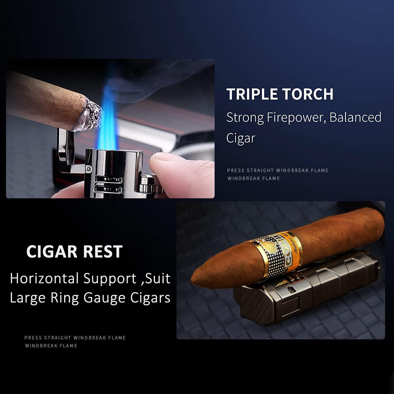 Torch LightersTriple Jet Flame Refillable Butane Lighter Windproof Lighter Torch with Punch - Butane Not Included