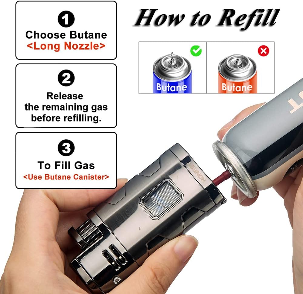 Torch LightersTriple Jet Flame Refillable Butane Lighter Windproof Lighter Torch with Punch - Butane Not Included