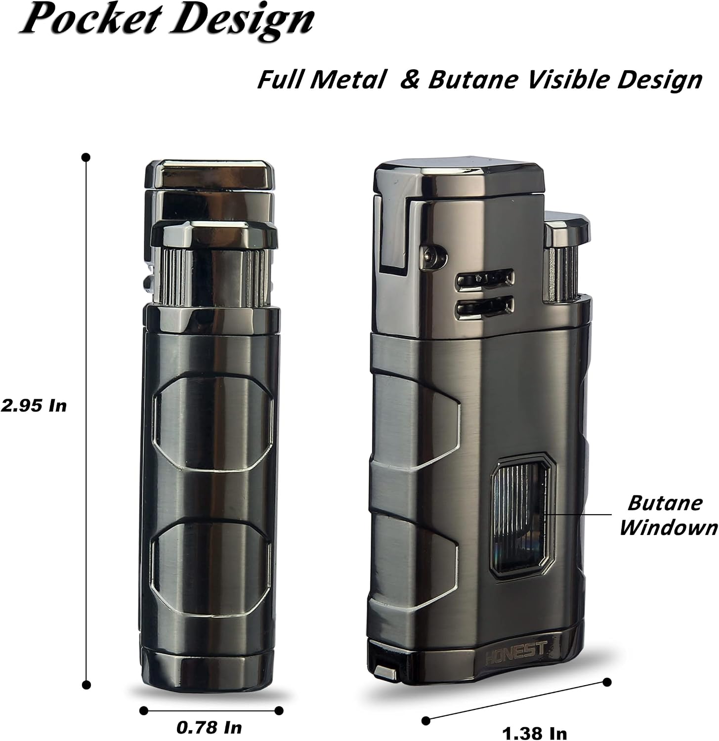 Torch LightersTriple Jet Flame Refillable Butane Lighter Windproof Lighter Torch with Punch - Butane Not Included