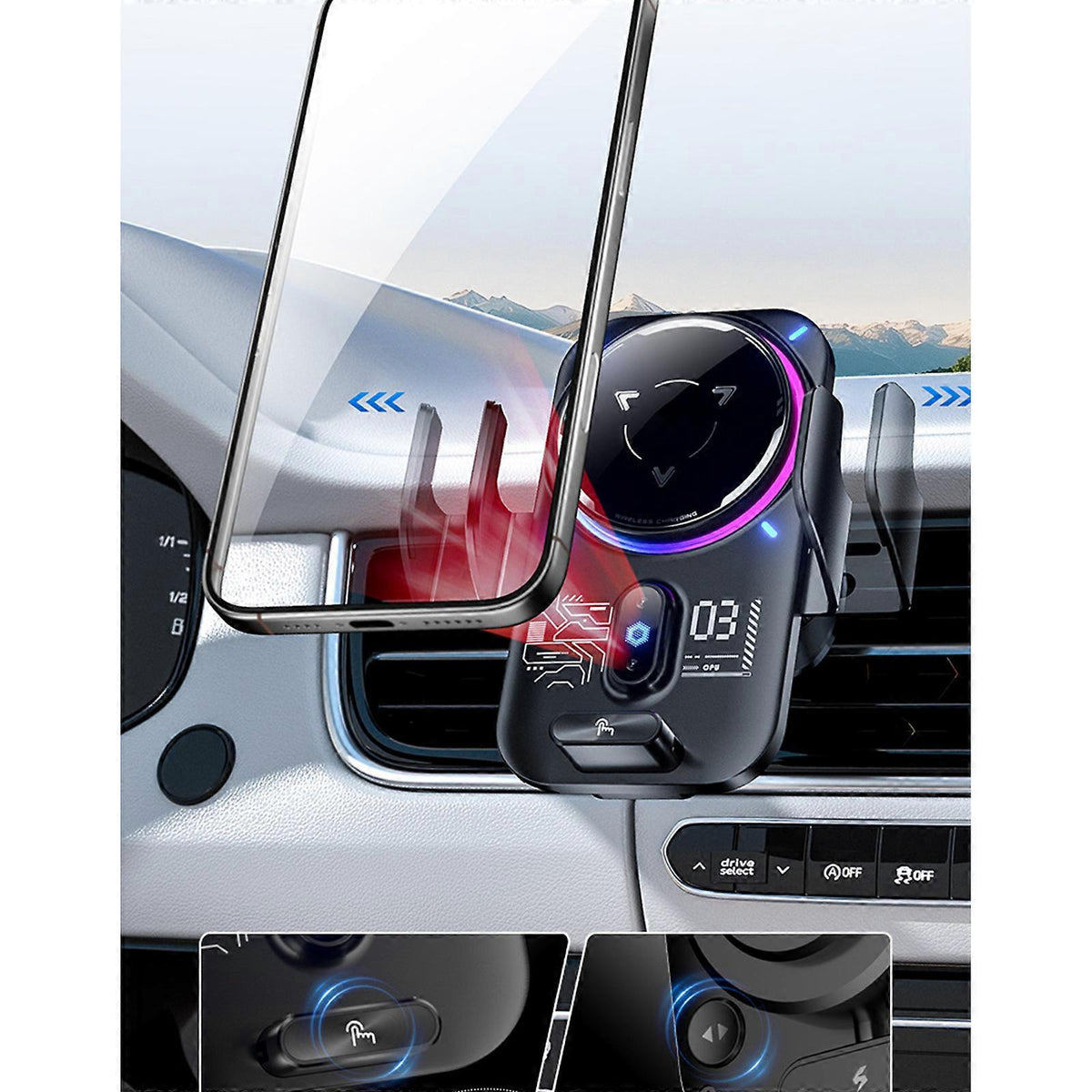 Magnetic Wireless Charging Mount for Car, 25W Air Outlet Phone Holder with Cooling Design for Commute Navigation