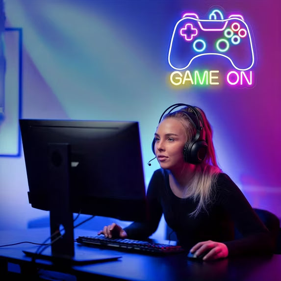 Gaming LED Neon Sign | USB-Powered Dimmable Wall Decor for Teen Bedroom & for Man Cave - "Let's Play" Gamer Gift for Boys, Men & Streamers