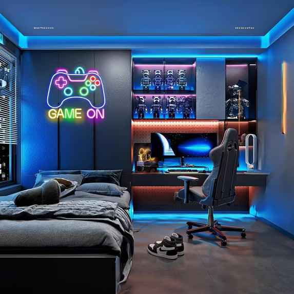 Gaming LED Neon Sign | USB-Powered Dimmable Wall Decor for Teen Bedroom & for Man Cave - "Let's Play" Gamer Gift for Boys, Men & Streamers