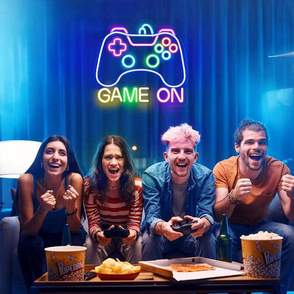 Gaming LED Neon Sign | USB-Powered Dimmable Wall Decor for Teen Bedroom & for Man Cave - "Let's Play" Gamer Gift for Boys, Men & Streamers