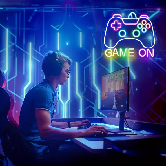 Gaming LED Neon Sign | USB-Powered Dimmable Wall Decor for Teen Bedroom & for Man Cave - "Let's Play" Gamer Gift for Boys, Men & Streamers