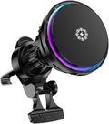 Wireless Car Charger, 15W Fast Charging Ice Cooling Charging Stand Magnetic Phone Holder with Colorful Light Universal for Dashboard Air Vent