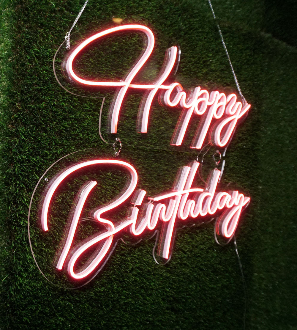 Happy Birthday Led Neon Sign Board Pink Glow Color