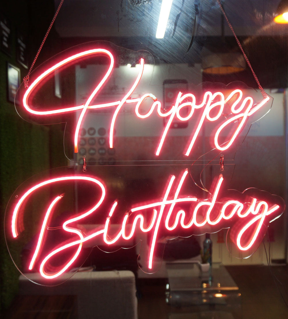 Happy Birthday Led Neon Sign Board Pink Glow Color
