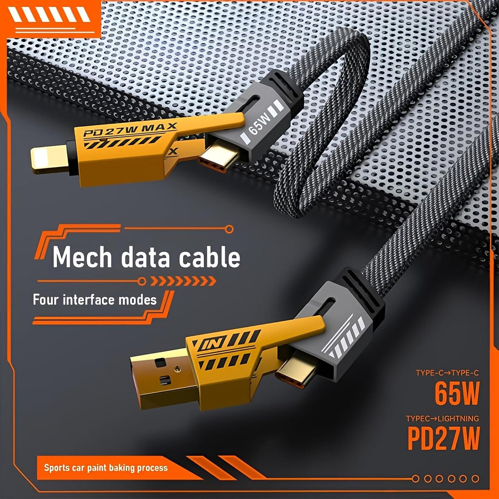 Multi USB Charging Cable 4 in 1, 1.2M Fast Charging Cable with USB A/USB C 65W Type-C and 27W PD Fast Charging Data Transfer Cable Compatible with All Phones.